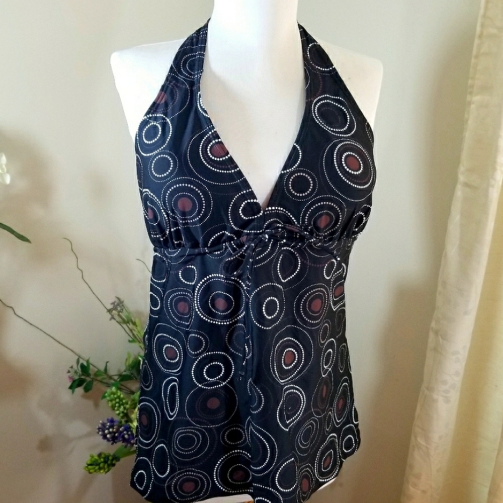 Octopus sz 18 Tankini Halter Top Black White Brown